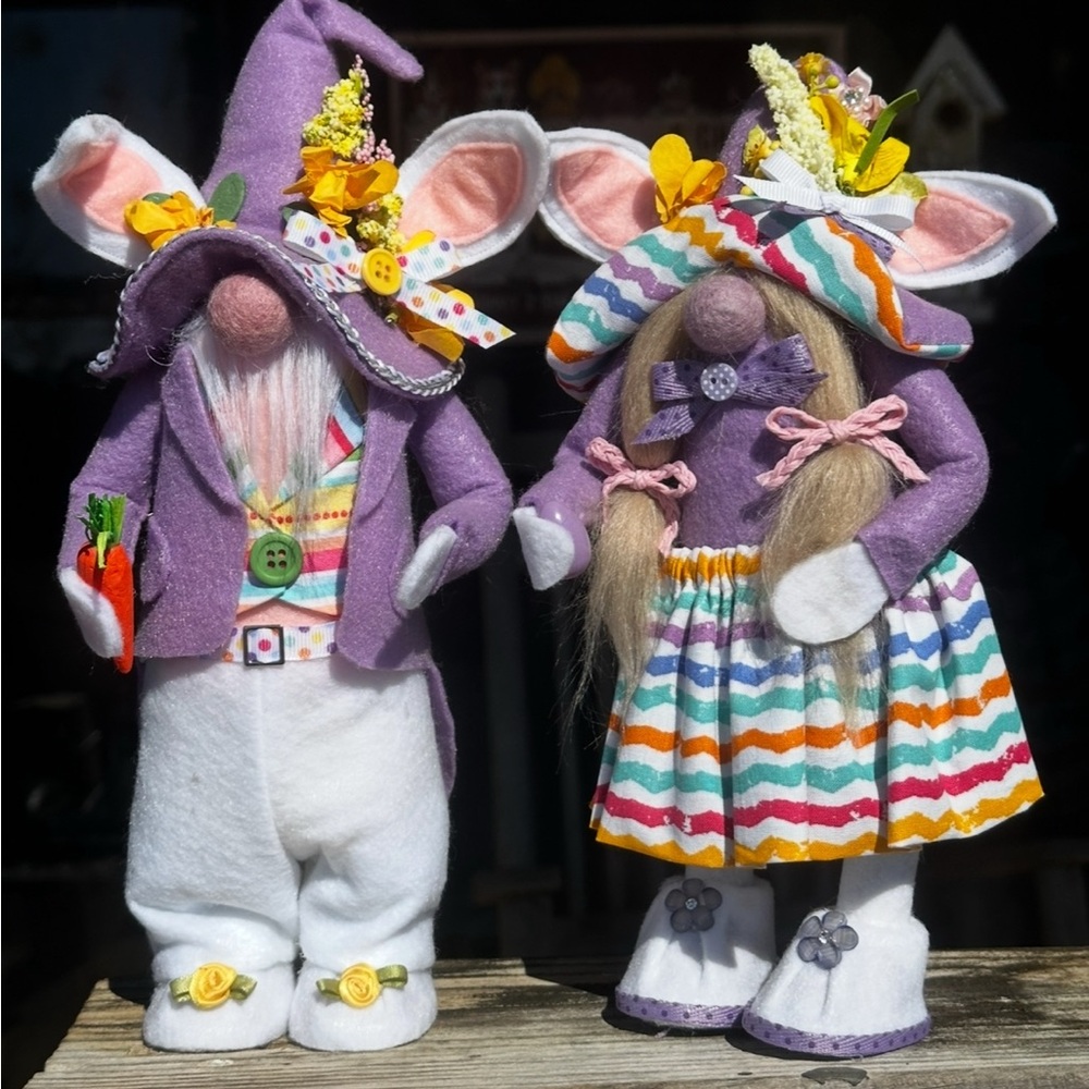Whimsical Purple Easter Gnome Couple-Hand Made